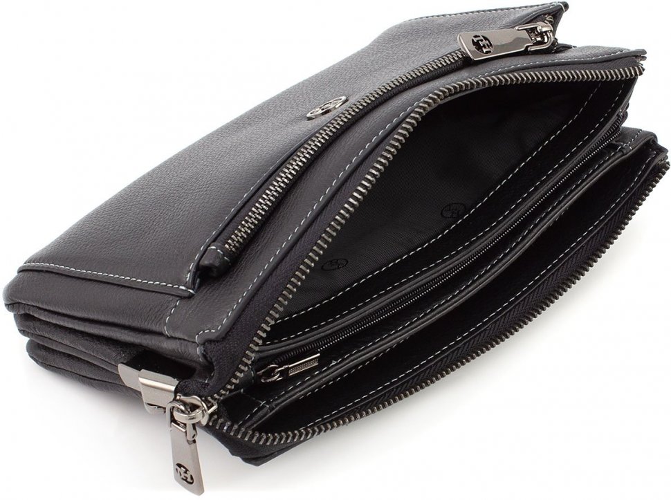 Чоловіча шкіряна сумка-клатч горизонтального типу в чорному кольорі HT Leather (10505)