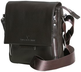 Мужская сумка планшет с клапаном на магните и текстильным плечевым ремнем Vip Collection 102343 коричневого цвета