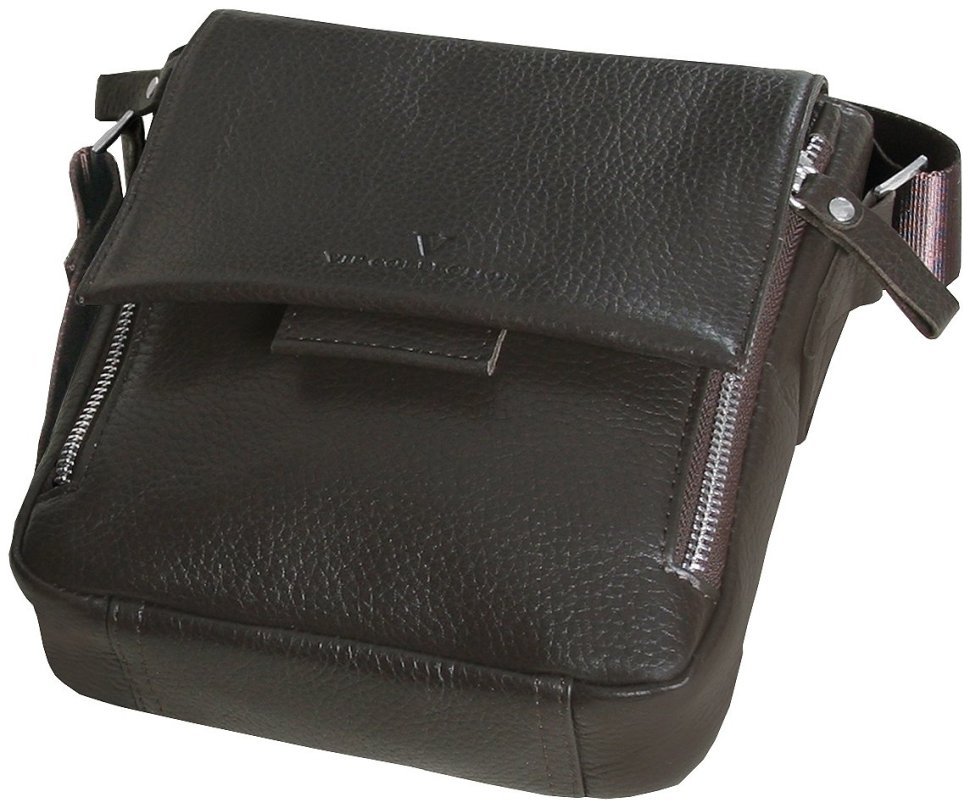 Чоловіча сумка планшет з клапаном на магніті та текстильним плечовим ременем Vip Collection 102343 коричневого кольору modnotak фото №3