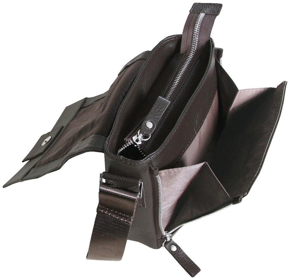 Чоловіча сумка планшет з клапаном на магніті та текстильним плечовим ременем Vip Collection 102343 коричневого кольору modnotak фото №6