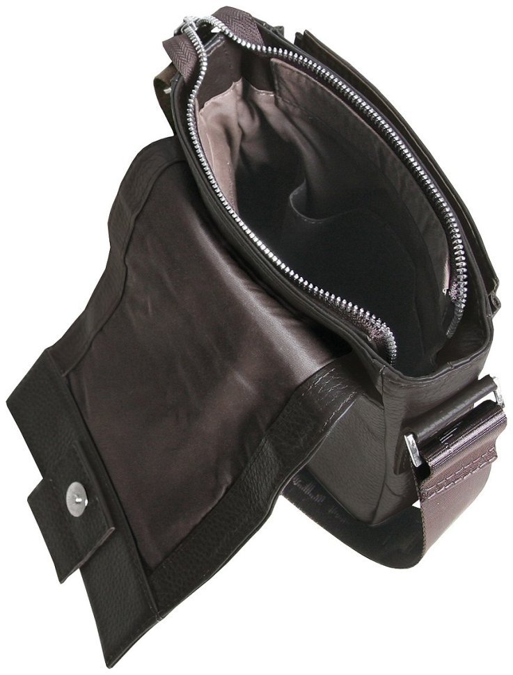 Чоловіча сумка планшет з клапаном на магніті та текстильним плечовим ременем Vip Collection 102343 коричневого кольору modnotak фото №7