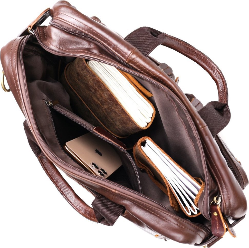 Прочная кожаная сумка – трансформер коричневого цвета Vintage (14844)