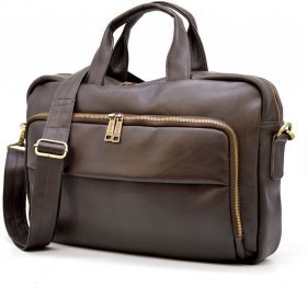 Шкіряна сумка-портфель для ділового чоловіка у коричневому кольорі TARWA (19796)