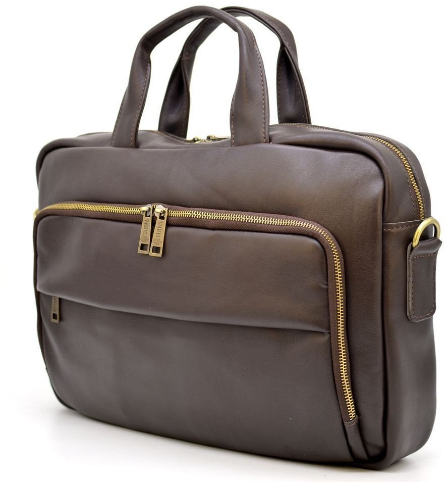 Кожаная сумка-портфель для делового мужчины в коричневом цвете TARWA (19796)