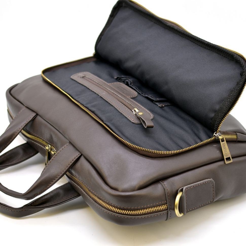 Шкіряна сумка-портфель для ділового чоловіка у коричневому кольорі TARWA (19796)