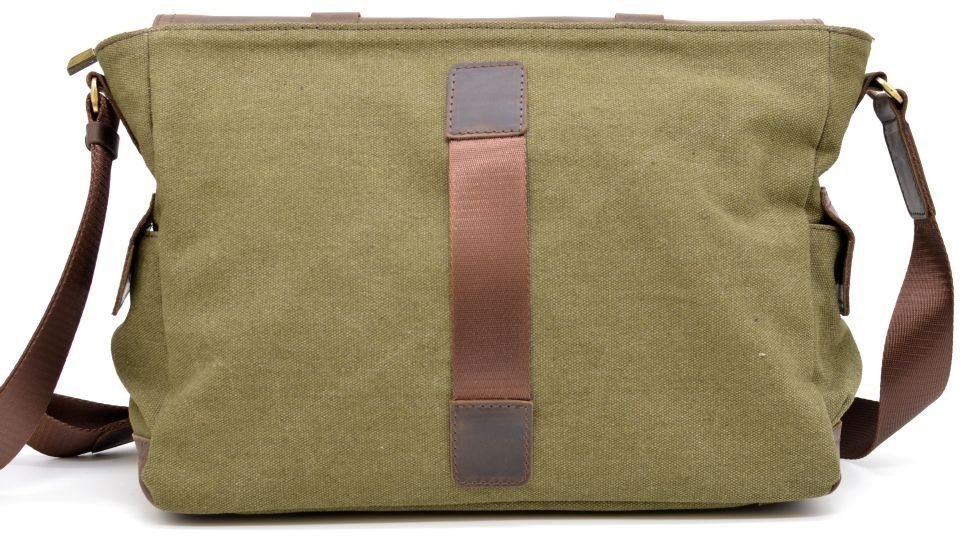 Мужская сумка-мессенджер на плечо из зеленого текстиля с кожаным клапаном Tarwa (19925)