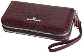 Мужской клатч коричневого цвета на две молнии в коже кроко Vip Collection 102643