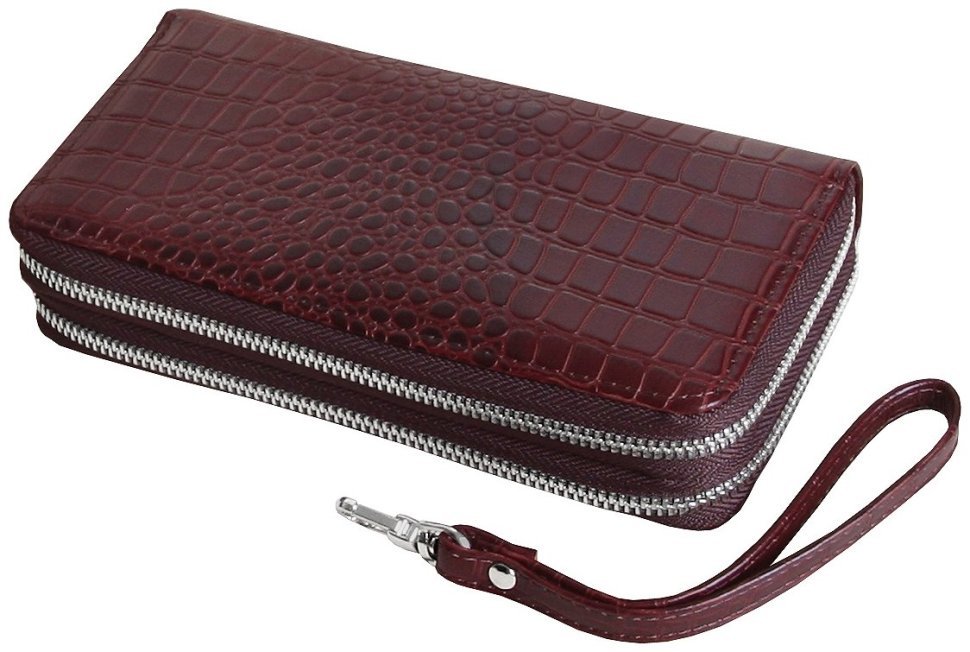 Чоловічий клатч коричневого кольору на дві блискавки у шкірі кроко Vip Collection 102643 modnotak фото №2