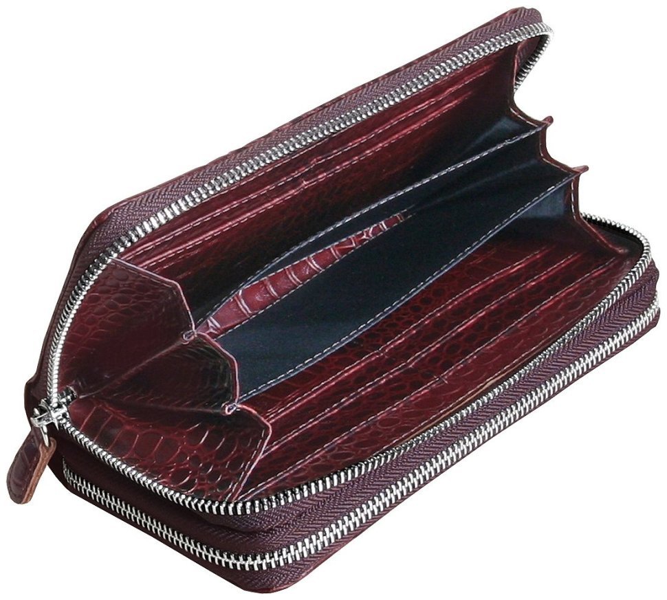 Чоловічий клатч коричневого кольору на дві блискавки у шкірі кроко Vip Collection 102643 modnotak фото №3