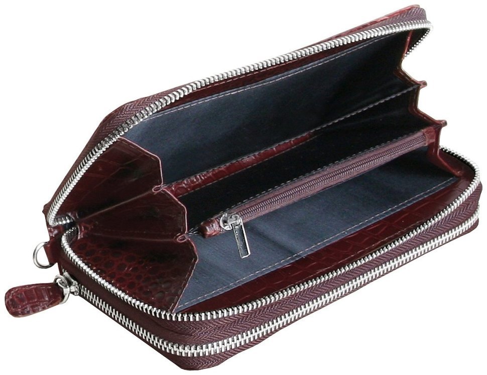 Чоловічий клатч коричневого кольору на дві блискавки у шкірі кроко Vip Collection 102643 modnotak фото №4