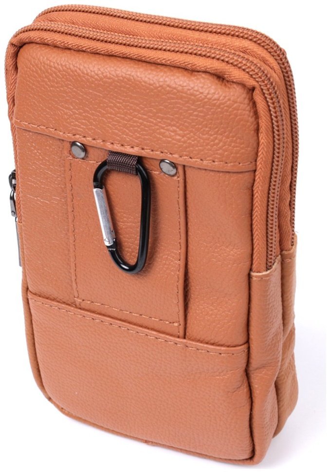 Чоловіча поясна сумка зі шкіри на два відділення Vintage 22737 Руда modnotak фото №2