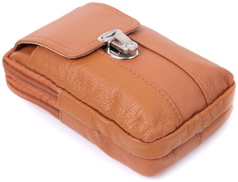 Чоловіча поясна сумка зі шкіри на два відділення Vintage 22737 Руда modnotak фото №6