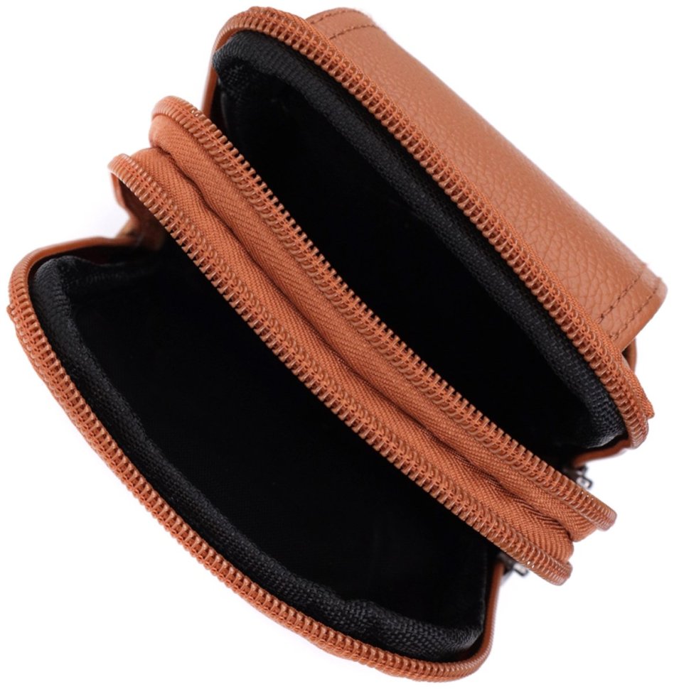 Чоловіча поясна сумка зі шкіри на два відділення Vintage 22737 Руда modnotak фото №8