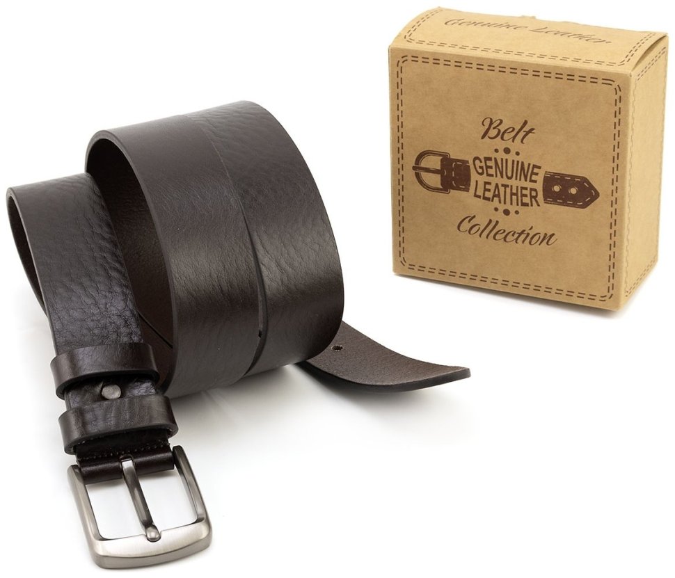 Ремень классический мужской из итальянской кожи Gherardini 40796 в темно-коричневом цвете modnotak фото №5