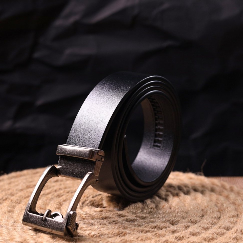 Мужской ремень под брюки из гладкой кожи черного цвета с автоматической пряжкой Vintage (2420379)
