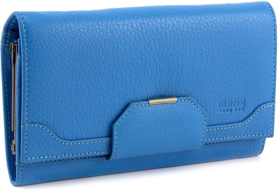 Жіночий гаманець блакитного кольору з натуральної шкіри Bond Non (10620)