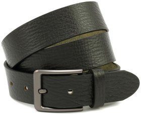 Темно-зеленого цвета мужской ремень из итальянской фактурной кожи с классической пряжкой Gherardini Gherardini 40839