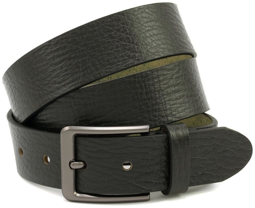 Темно-зеленого цвета мужской ремень из итальянской фактурной кожи с классической пряжкой Gherardini Gherardini 40839 фото №1 Темно-зеленого цвета мужской ремень из итальянской фактурной кожи с классической пряжкой Gherardini Gherardini 40839 modnotak фото №1