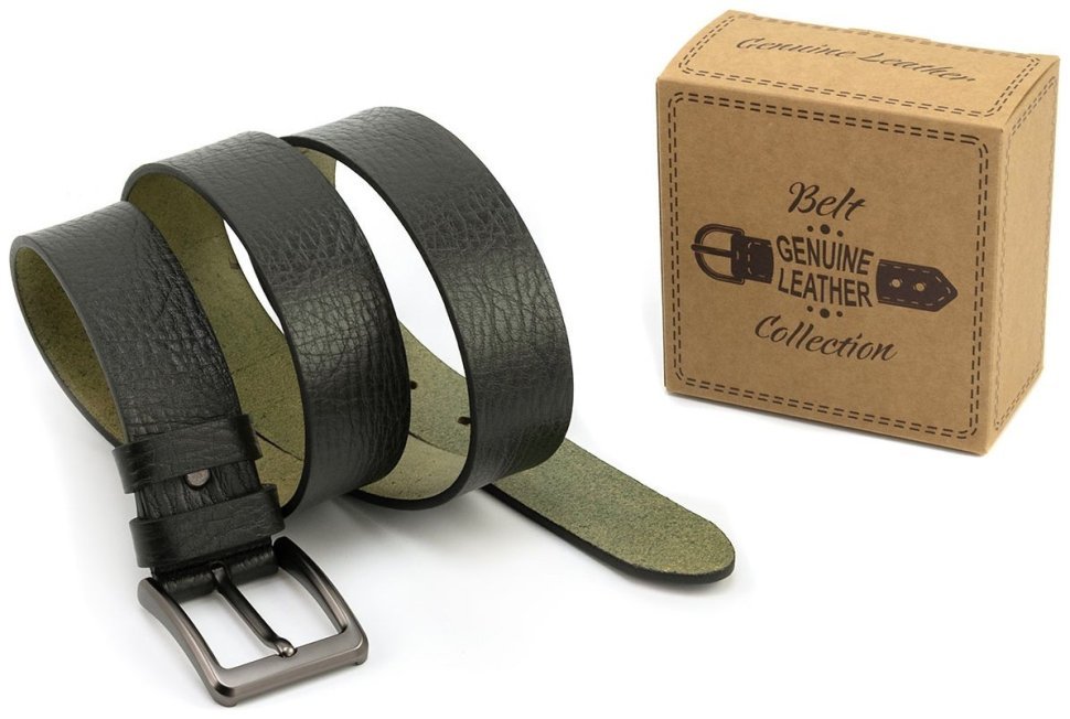 Темно-зеленого цвета мужской ремень из итальянской фактурной кожи с классической пряжкой Gherardini Gherardini 40839 фото №4 Темно-зеленого цвета мужской ремень из итальянской фактурной кожи с классической пряжкой Gherardini Gherardini 40839 modnotak фото №4