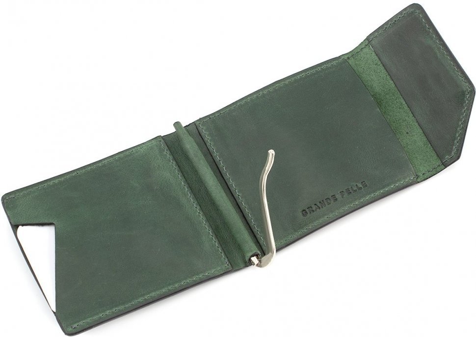 Кожаный зажим зеленого цвета с магнитной фиксацией Grande Pelle (13286)