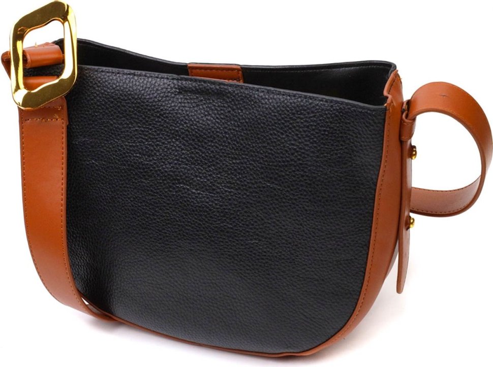 Женская сумка-кроссбоди из натуральной кожи черно-коричневого цвета Vintage (2422093)