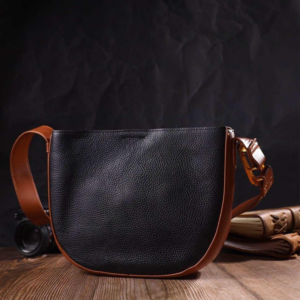 Жіноча сумка-кроссбоді з натуральної шкіри чорно-коричневого кольору Vintage (2422093)