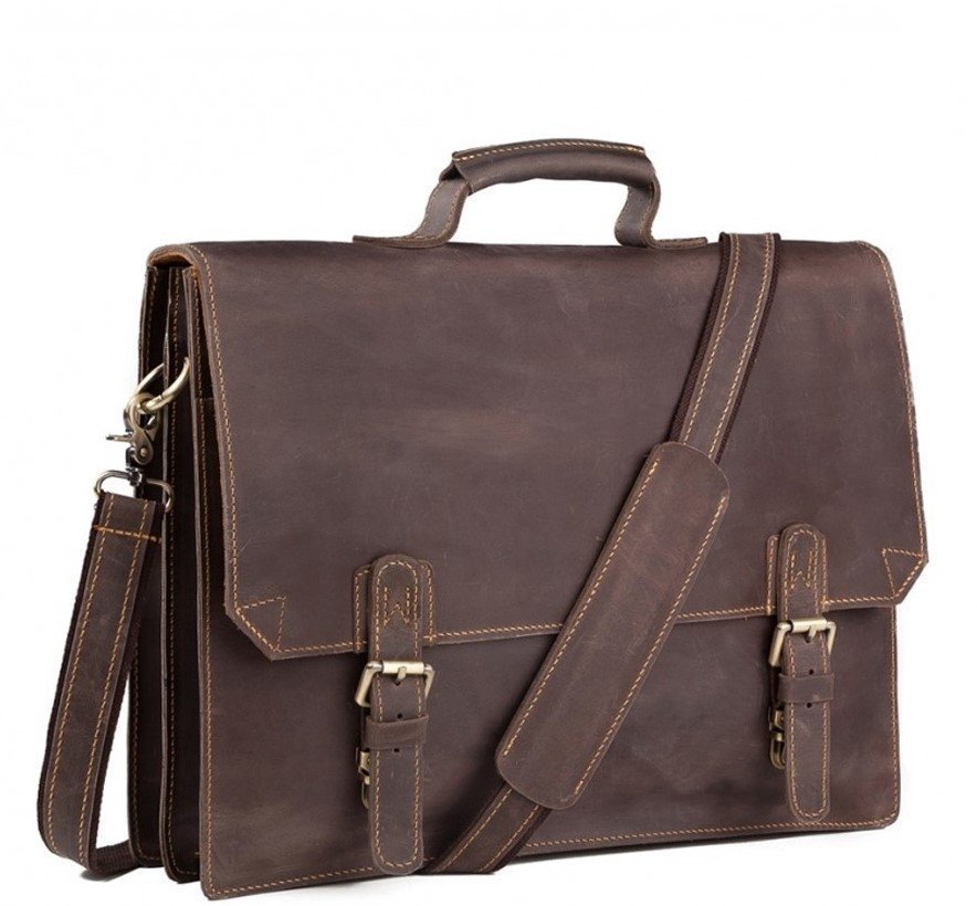 Классический мужской портфель коричневого цвета из винтажной кожи Tiding Bag (15919)