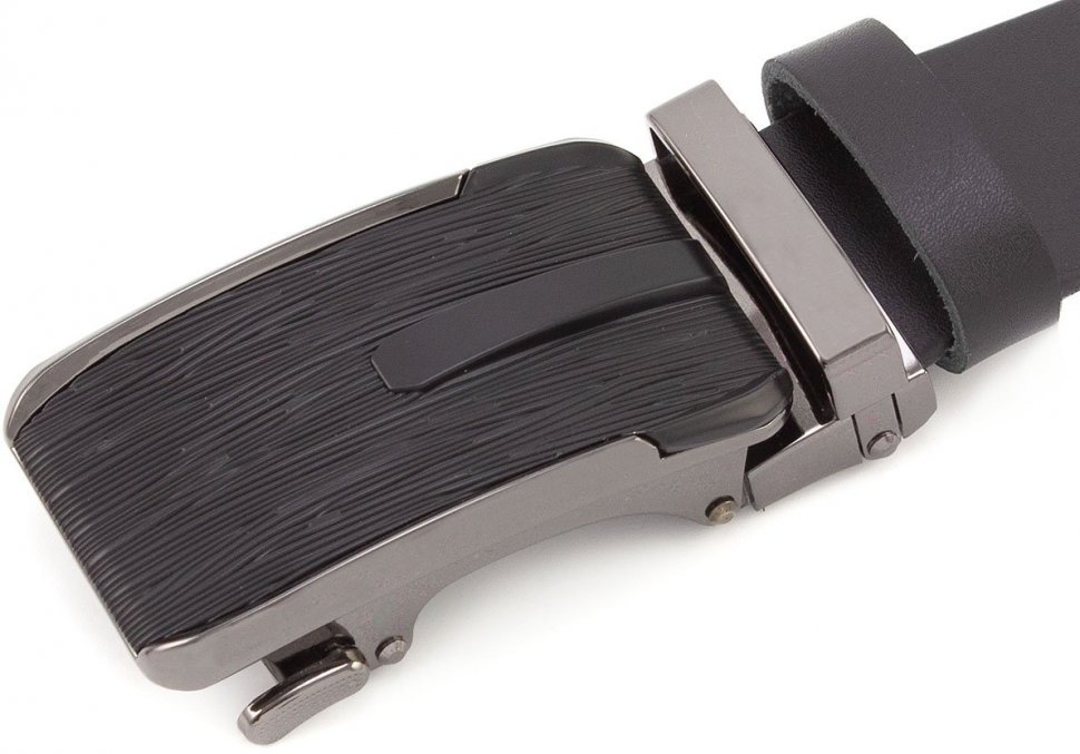 Черный мужской брючный ремень из гладкой кожи с пряжкой-автомат S.T Italian Style (35707)