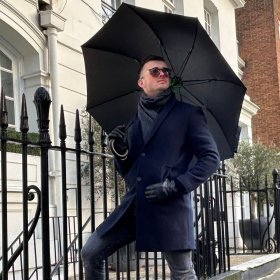 Зонт-трость мужской Fulton Typhoon-1 G844 Black (полуавтомат, однотонный черный, усиленная конструкция) 93843