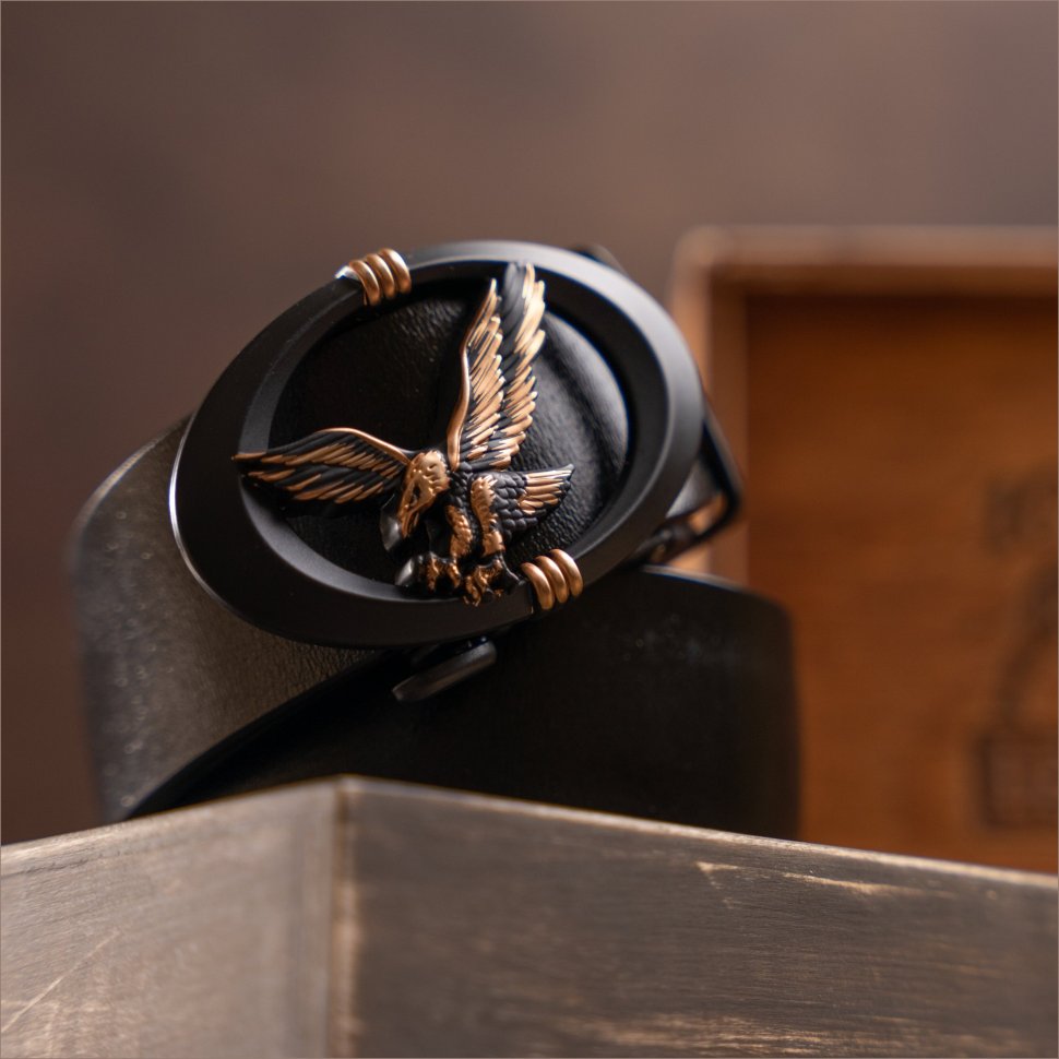 Мужской кожаный ремень черного цвета с автоматической пряжкой в виде орла Vintage 2420297