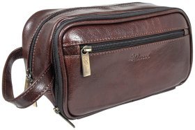 Мужской несессер из натуральной кожи на 2 вместительных отделения Ashwood 94043 коричневого цвета