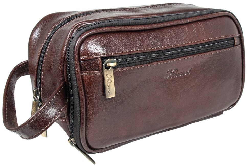 Мужской несессер из натуральной кожи на 2 вместительных отделения Ashwood 94043 коричневого цвета modnotak фото №2