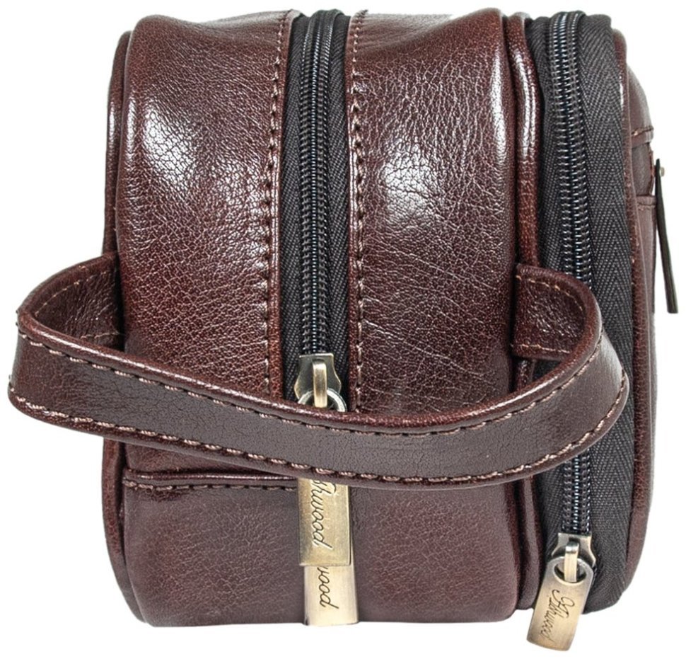 Мужской несессер из натуральной кожи на 2 вместительных отделения Ashwood 94043 коричневого цвета modnotak фото №3