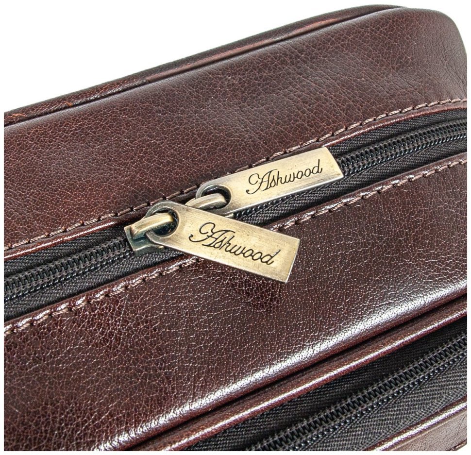 Мужской несессер из натуральной кожи на 2 вместительных отделения Ashwood 94043 коричневого цвета modnotak фото №6