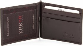 Удобный зажим для денег из гладкой кожи коричневого цвета KARYA (0455-9) - 2