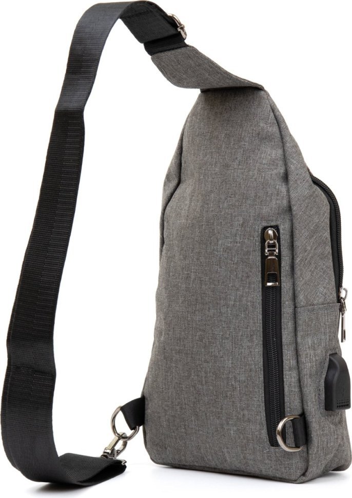 Текстильна чоловіча сумка-рюкзак сірого кольору з роз'ємом під USB Vintage (20556)