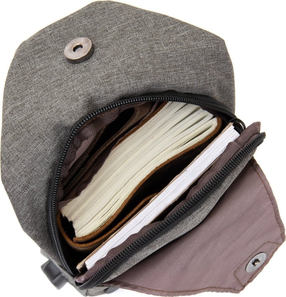 Текстильная мужская сумка-рюкзак серого цвета с разъемом под USB Vintage (20556)