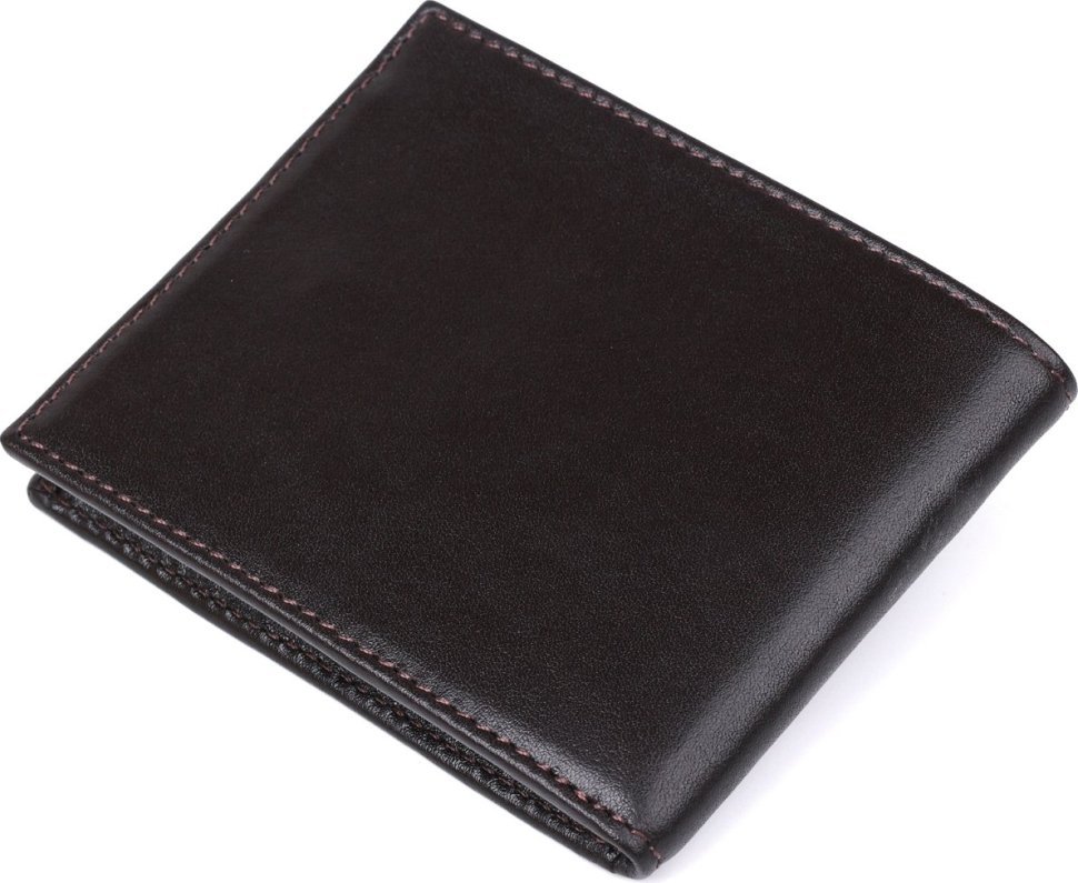 Темно-коричневое мужское портмоне из гладкой кожи на кнопке KARYA (2417108)