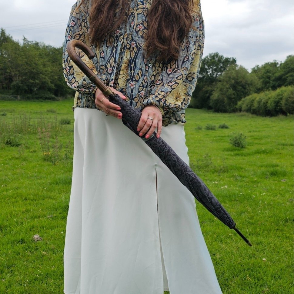 Женский зонт-трость Fulton L936-040706 Morris & Co Hampstead UV Strawberry Thief Graphite (Графит с принтом "Клубничный воришка", механика) 94343 modnotak фото №4