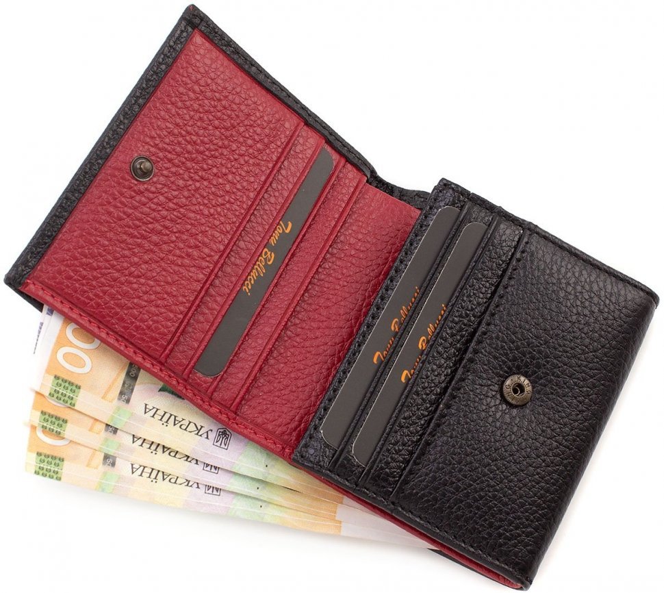 Фірмовий гаманець чорно-червоного кольору з натуральної шкіри Tony Bellucci (10780)