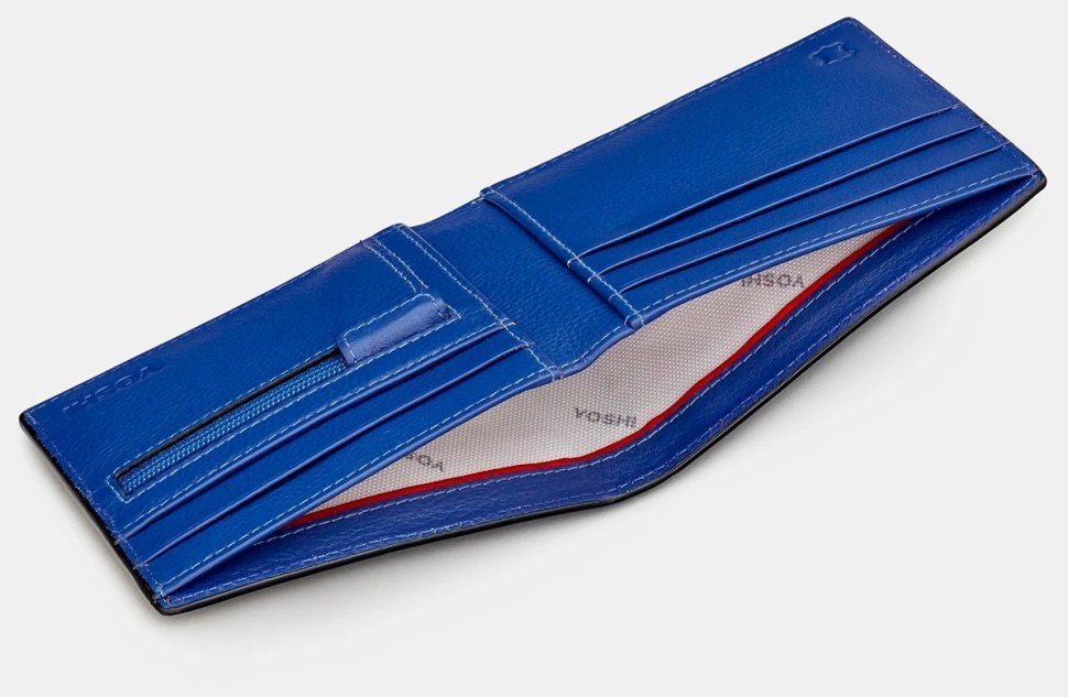 Тонкое кожаное мужское портмоне Yoshi (черный снаружи и синий внутри) 94443 фото №3 Тонкое кожаное мужское портмоне Yoshi (черный снаружи и синий внутри) 94443 modnotak фото №3