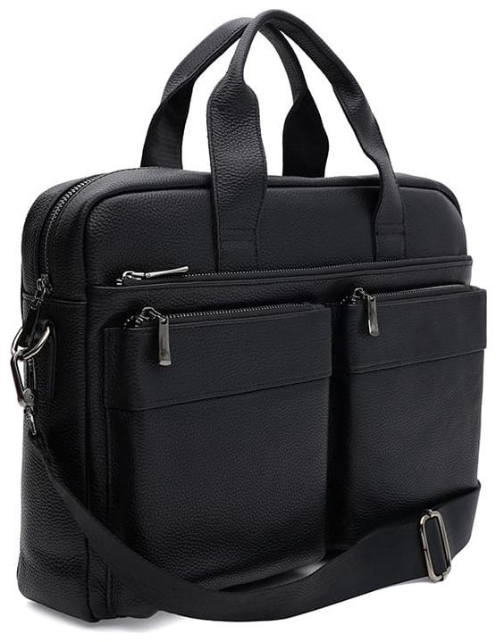 Деловая мужская сумка из кожи флотар с отделением для ноутбука до 15" Borsa Leather 104543 черная modnotak фото №1