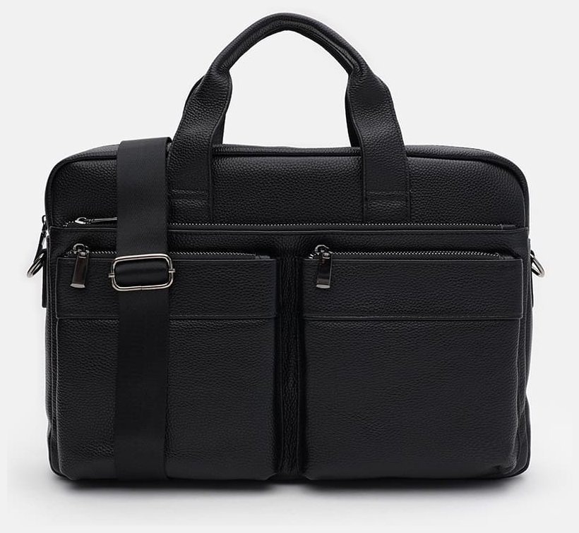 Деловая мужская сумка из кожи флотар с отделением для ноутбука до 15" Borsa Leather 104543 черная modnotak фото №2