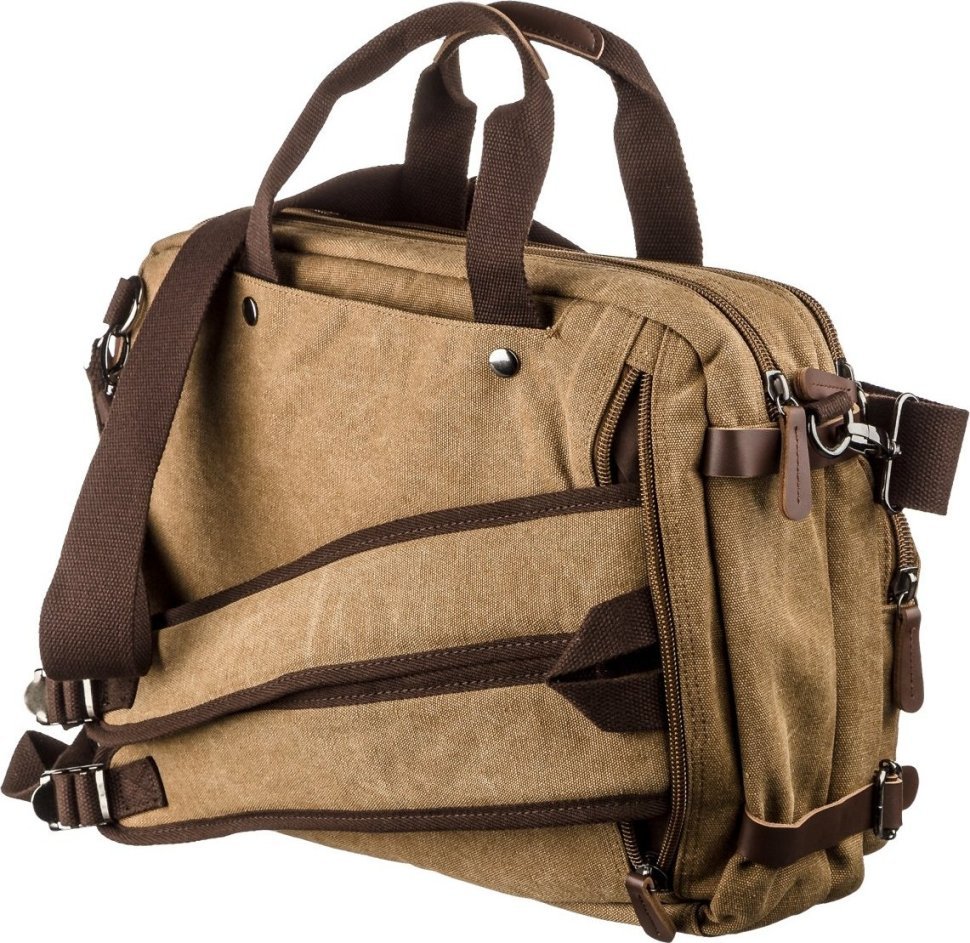 Мужская фирменная сумка-трансформер из текстиля песочного цвета Vintage (20146)