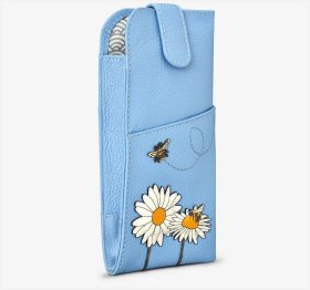 Чехол из фактурной кожи для очком с принтом пчел на цветах Yoshi Y4309 голубого цвета 94943