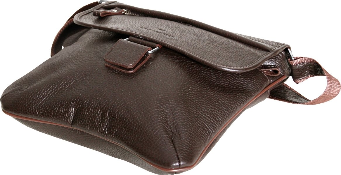 Коричневая мужская сумка-планшет из фактурной кожи через плечо Vip Collection (21106)