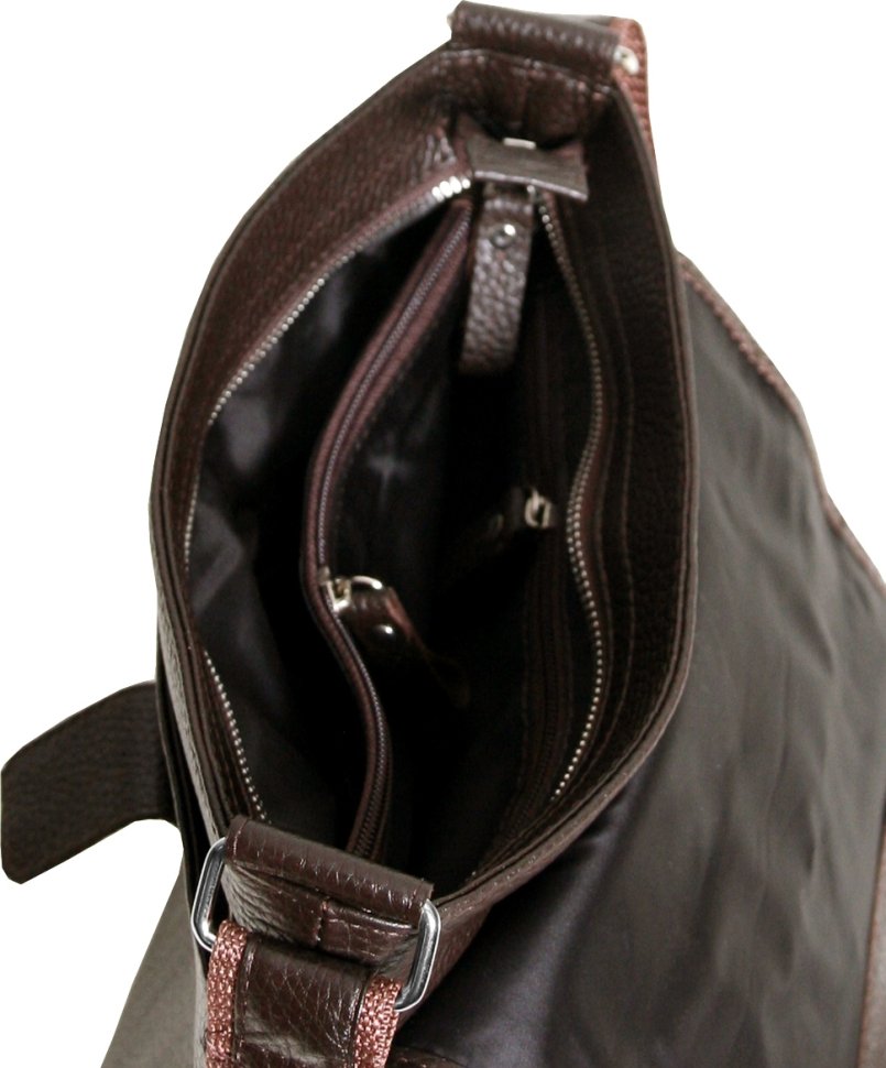 Коричнева чоловіча сумка-планшет із фактурної шкіри через плече Vip Collection (21106)