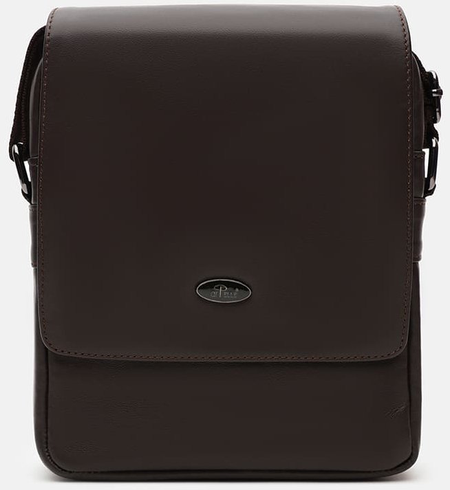 Чоловіча шкіряна сумка на плече коричневого кольору з клапаном Ricco Grande (21389)