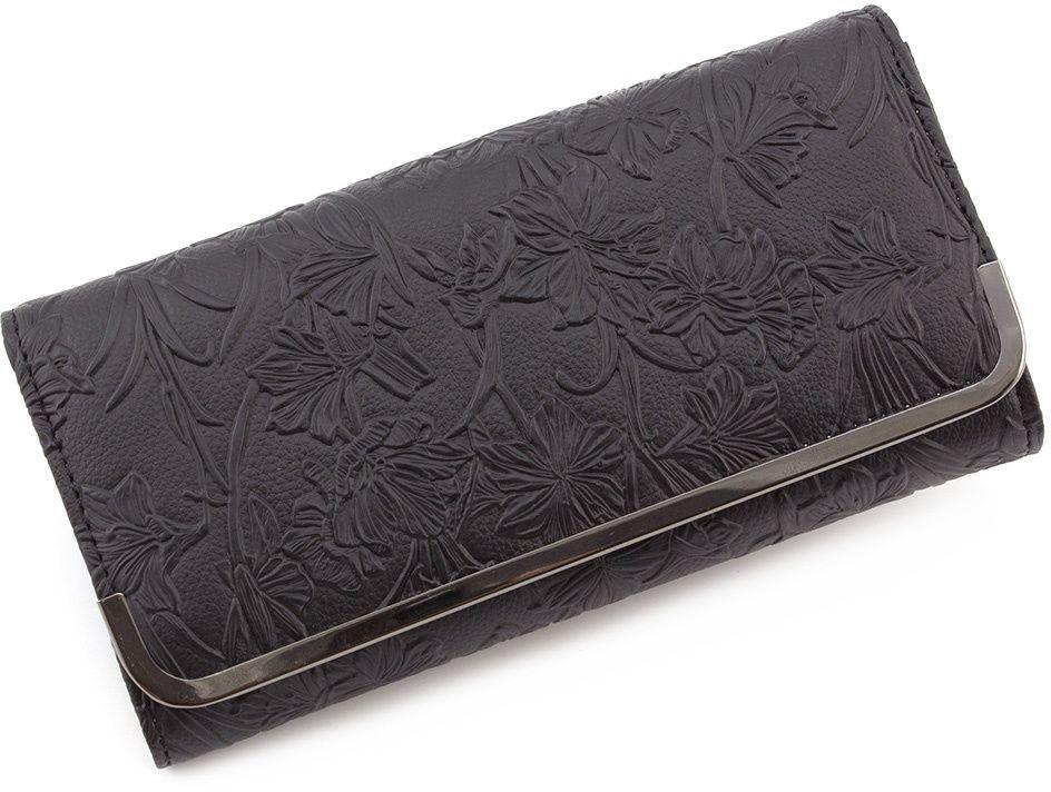 Жіночий чорний гаманець зі шкіри PU на кнопці Kivi (17911)