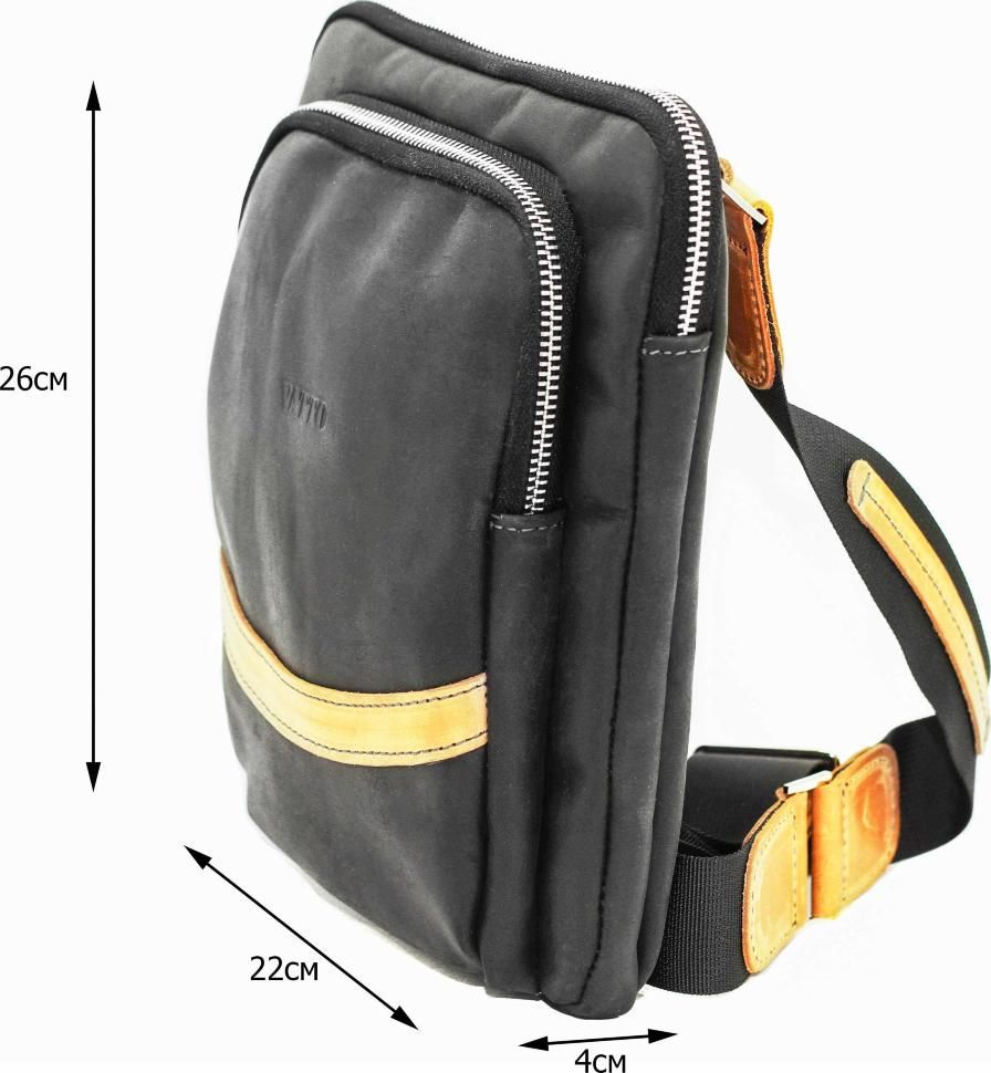 Стильная мужская сумка через плечо среднего размера черная с рыжим VATTO (11884)